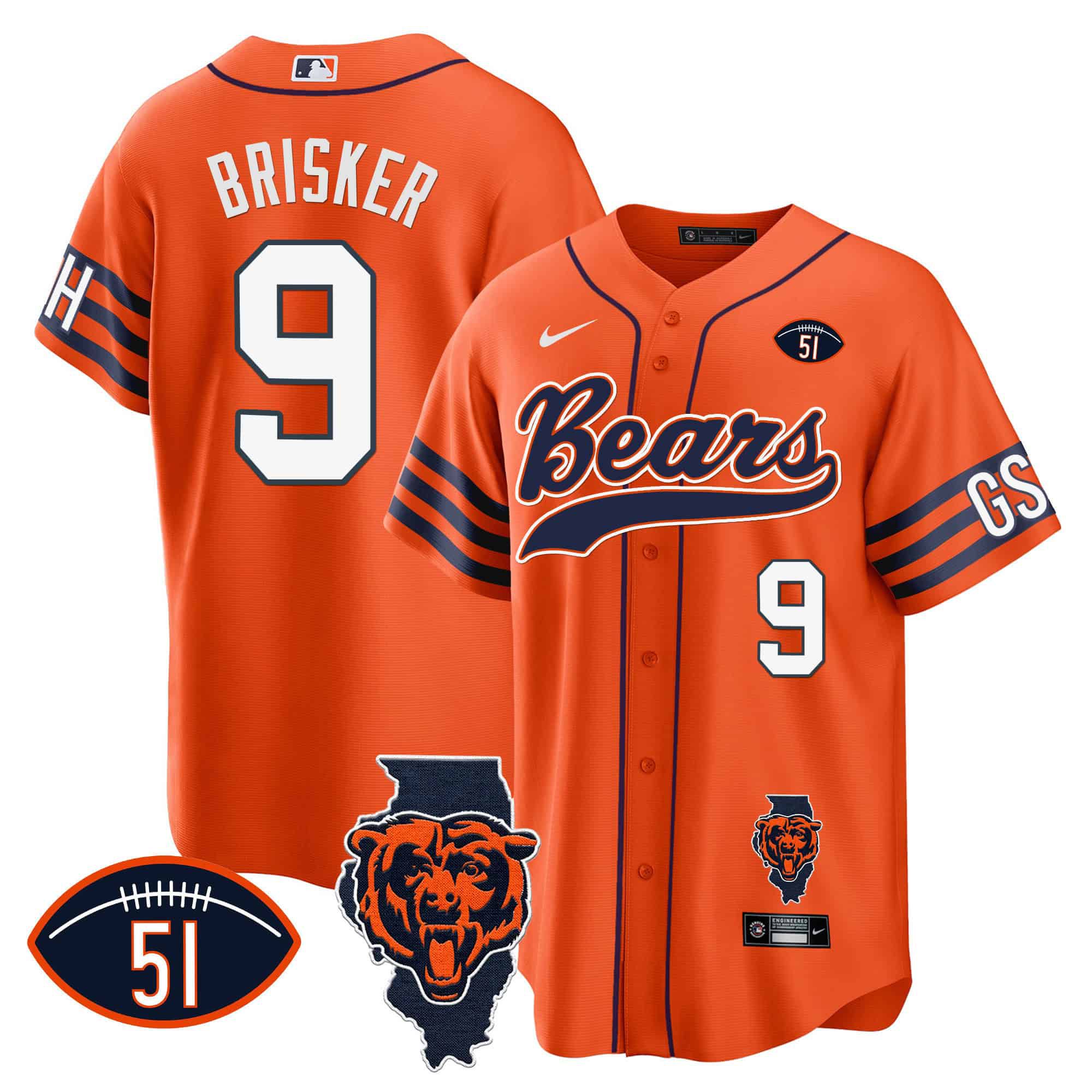 Men Chicago Bears 9 Brisker Orange 2024 Nike Patch Baseball NFL Jersey
